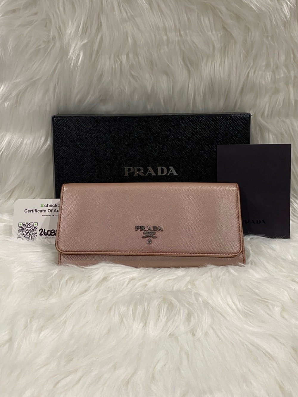 PRADA Rose Gold Saffiano Leather Long Wallet with Silver Logo - Picture 14 of 16